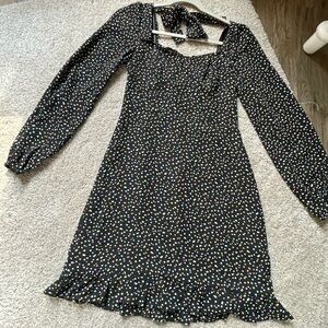 Small Anthropologie Lucy & Dity Black Long-Sleeve Dress w/ Multicolor Polkadots